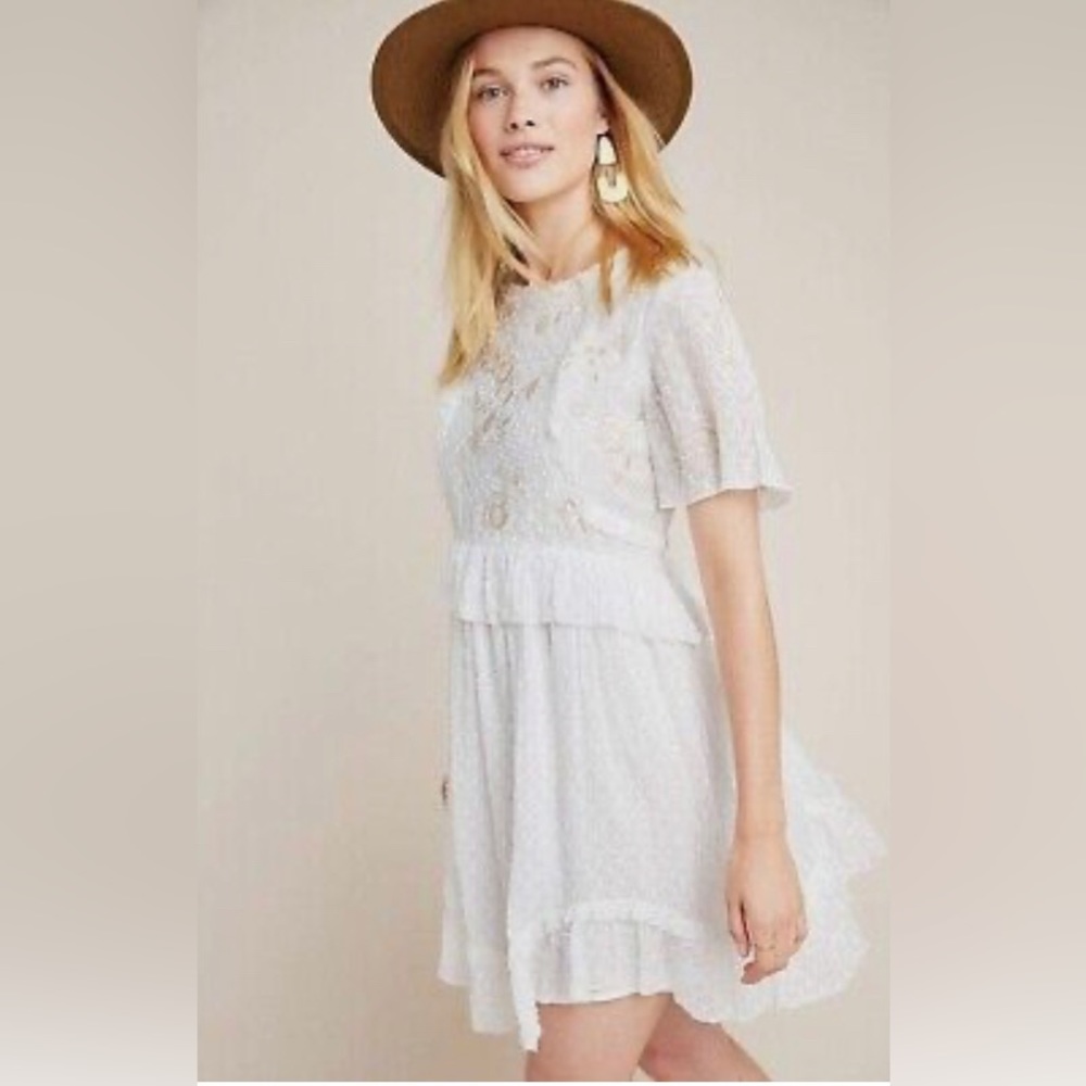 RANNA GILL Basilia Embroidered Tunic Babydoll Dress Anthropologie